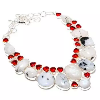 Ожерелье из стерлингового серебра 925 пробы с натуральным радужным лунным камнем и гранатом, 18 дюймов u3V19