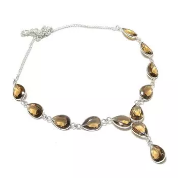 Ожерелье из стерлингового серебра 925 пробы с натуральным дымчатым топазом 18 дюймов q9V01