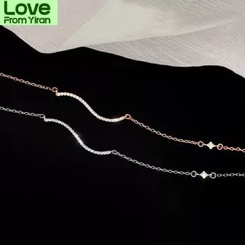 Ожерелье из стерлингового серебра 925 пробы с волной для женщин, сверкающее ожерелье с фианитами на ключицу, ювелирные изделия S -N731 розового золота