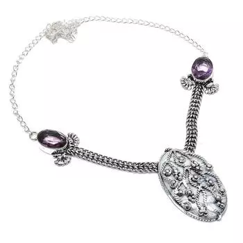 Ожерелье из стерлингового серебра 925 пробы с натуральной говлитовой яшмой и аметистом 18 дюймов s5n18