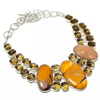 Ожерелье из стерлингового серебра 925 пробы с натуральным мукаитом и цитрином, 18 дюймов, v6n55