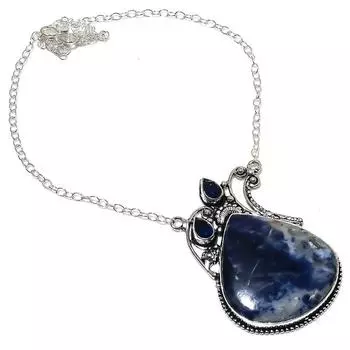 Ожерелье из стерлингового серебра 925 пробы с натуральным содалитом и голубым топазом, 18 дюймов, n6H26