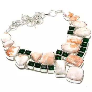 Ожерелье из стерлингового серебра 925 пробы с натуральным сколецитом и диопсидом, 18 дюймов K8A42