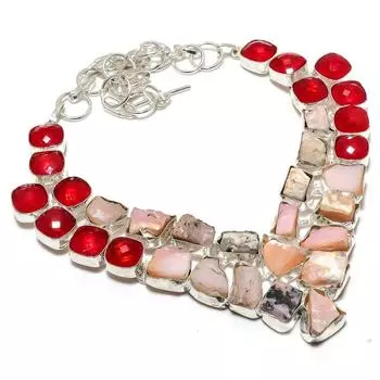 Ожерелье из стерлингового серебра 925 пробы с натуральным розовым опалом и гранатом, 18 дюймов Z1K02