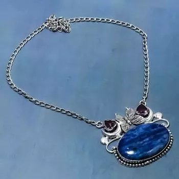 Ожерелье из стерлингового серебра 925 пробы с натуральным содалитом и аметистом, 18 дюймов, f8g46