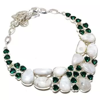 Ожерелье из стерлингового серебра 925 пробы с натуральным радужным лунным камнем и диопсидом 18 дюймов j2C65