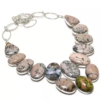 Ожерелье из стерлингового серебра 925 пробы с натуральным унакитом и дендритным драгоценным камнем 18 дюймов L6l37