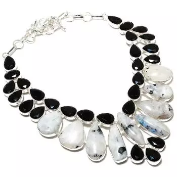 Ожерелье из стерлингового серебра 925 пробы с натуральным радужным лунным камнем и шпинелью 18 дюймов F3J64