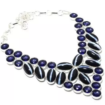 Ожерелье из стерлингового серебра 925 пробы с натуральным агатом и аметистом, 18 дюймов b3G66