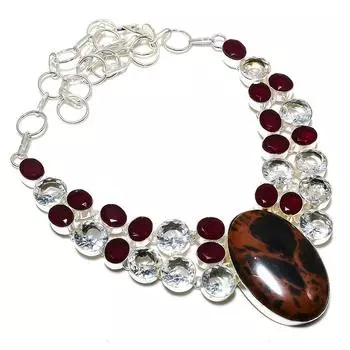 Ожерелье из стерлингового серебра 925 пробы с натуральным обсидианом красного дерева и гранатом, 18 дюймов Q1U73