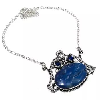 Ожерелье из стерлингового серебра 925 пробы с натуральным содалитом и голубым топазом, 18 дюймов T5k11