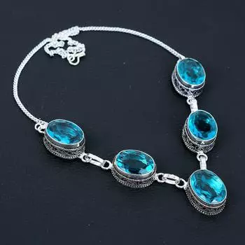 Ожерелье из стерлингового серебра 925 пробы с драгоценным камнем из швейцарского голубого топаза, антикварное ювелирное ожерелье, ожерелье из швейцарского голубого топаза для женщин, для подарков 20 синий