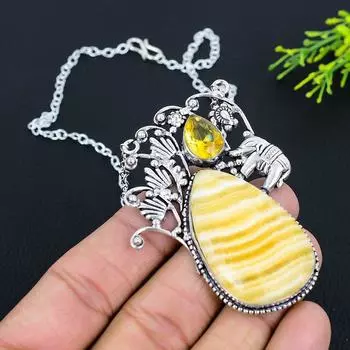 Ожерелье из стерлингового серебра 925 пробы, натуральный желтый септарий и цитрин, 18 дюймов, C7w80