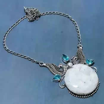 Ожерелье из стерлингового серебра 925 пробы с натуральным радужным лунным камнем и топазом, 18 дюймов w0k55