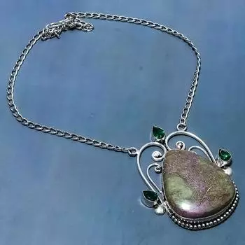 Ожерелье из стерлингового серебра 925 пробы с натуральным пурпуритом и диопсидом, 18 дюймов j0a23