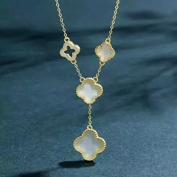 Ожерелье из стерлингового серебра 925 пробы с клевером, цепочка на ключицу из натурального нефрита Хотан, легкая роскошная подвеска с кисточкой, двухстороннее ожерелье с клевером