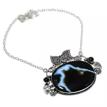 Ожерелье из стерлингового серебра 925 пробы с натуральным агатом и ониксом, 18 дюймов S6W46