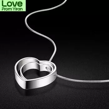 Ожерелье из стерлингового серебра 925 пробы с подвеской в виде двойного сердца для женщин Kolye Choker - модные ювелирные изделия