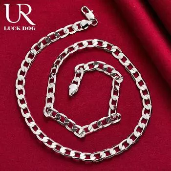 Ожерелье из стерлингового серебра 925 пробы с боковой цепочкой 8 мм, свадебные украшения 40CM