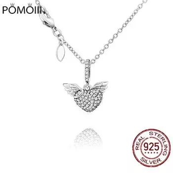 Ожерелье из стерлингового серебра 925 пробы с сердцем и крыльями ангела, ожерелье для стрельбы, женские ювелирные изделия, роскошный сверкающий подарок подруге