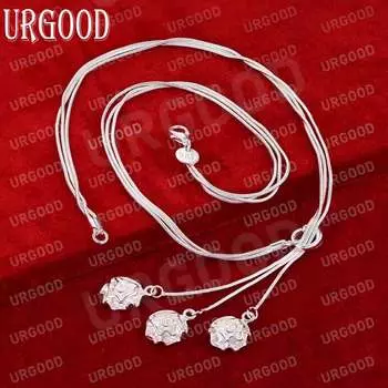 Ожерелье из стерлингового серебра 925 пробы с тремя розами в виде змеиной цепи, модный свадебный аксессуар 50CM