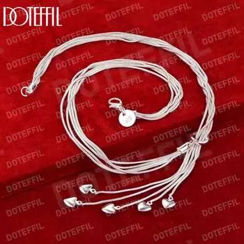 Ожерелье из стерлингового серебра 925 пробы с подвеской в виде пяти сердец и цепочкой из змеи, модные свадебные украшения 44CM