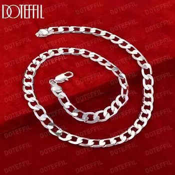 Ожерелье из стерлингового серебра 925 пробы с плоской боковой цепочкой 8 мм длиной 16/18/20/22/24 дюйма, модные свадебные украшения 40CM