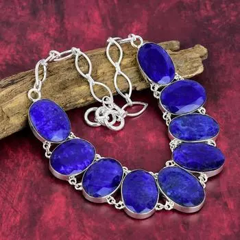 Ожерелье из стерлингового серебра 925 пробы с бирманским синим сапфиром, совершенно новые ювелирные изделия, регулируемая цепочка, ожерелье, драгоценный камень, ювелирные изделия ручной работы Adjustable with 18 inches синий