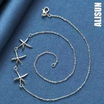 Ожерелье из стерлингового серебра 925 пробы с тремя звездами, модные свадебные украшения 45CM