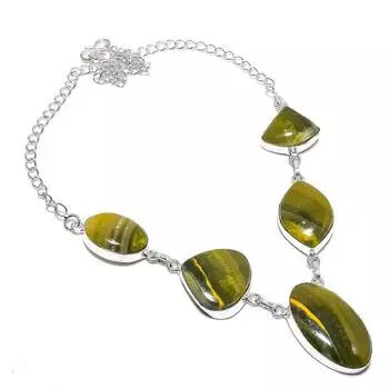 Ожерелье из стерлингового серебра 925 пробы с натуральным драгоценным камнем шмеля яшмы 18 дюймов y5D72