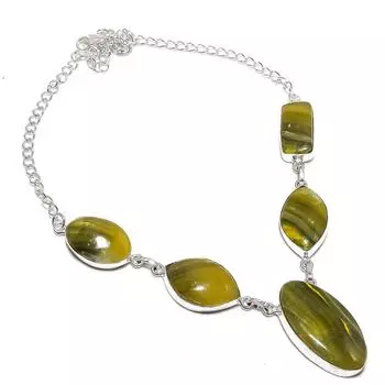 Ожерелье из стерлингового серебра 925 пробы с натуральным драгоценным камнем шмель яшма 18 дюймов k2a19