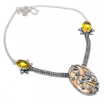 Ожерелье из стерлингового серебра 925 пробы с натуральным изображением яшмы и цитрином, 18 дюймов R3r15