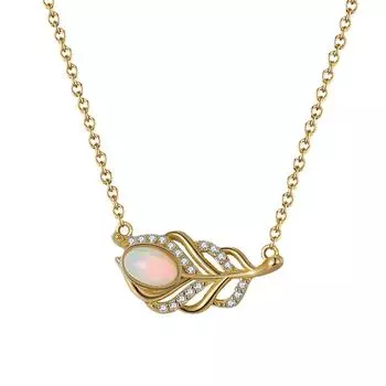 Ожерелье из стерлингового серебра 925 пробы с натуральным опалом и золотым пером и полыми бриллиантами 925