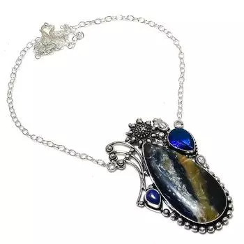 Ожерелье из стерлингового серебра 925 пробы с натуральным содалитом и голубым топазом, 18 дюймов k9d58