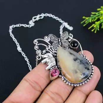 Ожерелье из стерлингового серебра 925 пробы с натуральным медом и ониксом, 18 дюймов L1F89