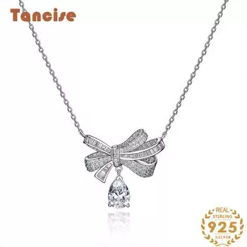 Ожерелье из стерлингового серебра 925 пробы с бантиком, модное свежее универсальное женское ювелирное ожерелье 40 + 3 белый