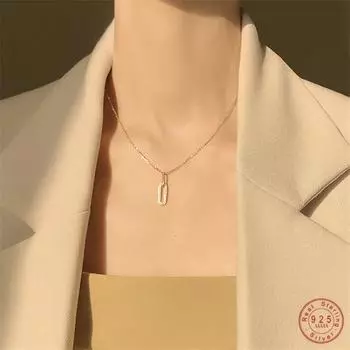 Ожерелье из стерлингового серебра 925 пробы с позолотой 14 карат, простое, темпераментное, с подвеской из блестящего циркония для женщин, аксессуары для вечеринок золотой