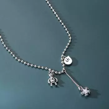 Ожерелье из стерлингового серебра 925 пробы с медведем и звездой из циркона, тайское серебряное ожерелье с длинной цепочкой, ожерелье с кисточками для женщин, ювелирные изделия, подарки S-N648 40cm add 5.5cm