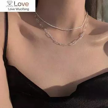 Ожерелье из стерлингового серебра 925 пробы, яркая цепочка с геометрическим прямоугольником, колье для женщин, изящная ювелирная цепочка на ключицу