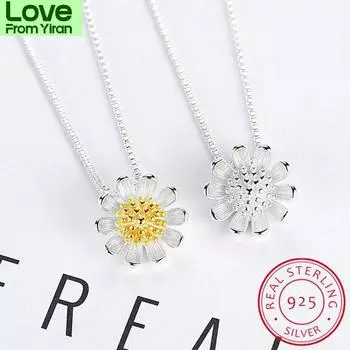 Ожерелье из стерлингового серебра 925 пробы для женщин с подвеской в виде подсолнуха и ромашки, ожерелье на ключицу, летние украшения S-N205 белый