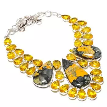Ожерелье из стерлингового серебра 925 пробы с натуральной шмельной яшмой и цитрином, 18 дюймов y7I57