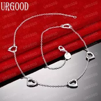Ожерелье из стерлингового серебра 925 пробы с пятью сердцами, модные свадебные украшения 45CM