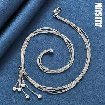 Ожерелье из стерлингового серебра 925 пробы с подвеской в виде пяти сердец и цепочкой из змеи, модные свадебные украшения 44cm 0.60*0.60cm