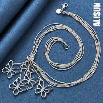 Ожерелье из стерлингового серебра 925 пробы с цепочкой-змейкой и бабочкой, модные свадебные украшения 45cm 2.10*1.80cm