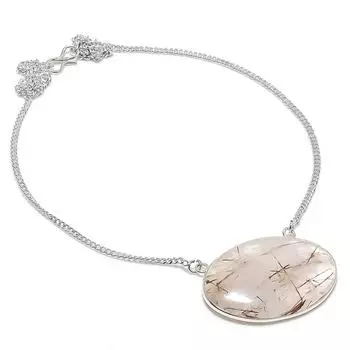 Ожерелье из стерлингового серебра 925 пробы с натуральным золотым рутилом 18 дюймов J4J30