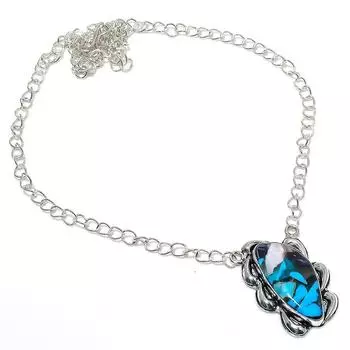 Ожерелье из стерлингового серебра 925 пробы с натуральным медным синим бирюзовым камнем 18 дюймов Z0k28