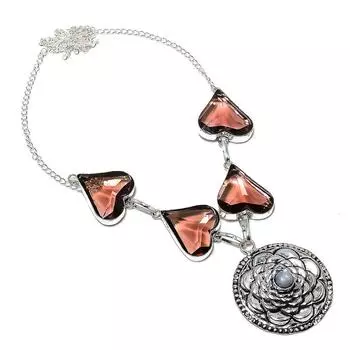 Ожерелье из стерлингового серебра 925 пробы с натуральным радужным лунным камнем и аметистом 18 дюймов S6T07