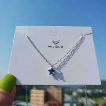 Ожерелье из стерлингового серебра 925 пробы, простая милая цепочка, ожерелье с синим океаном и маленькой звездочкой для женщин, ювелирные изделия, подарки S-N246