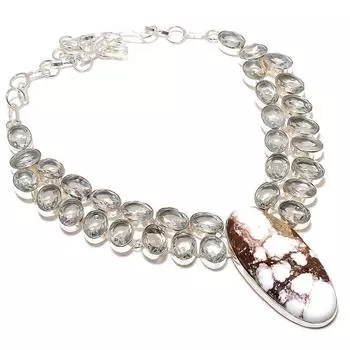 Ожерелье из стерлингового серебра 925 пробы с натуральным диким конем и белым топазом, 18 дюймов U1f40