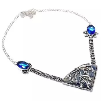 Ожерелье из стерлингового серебра 925 пробы с натуральным содалитом и голубым топазом, 18 дюймов T9Y16